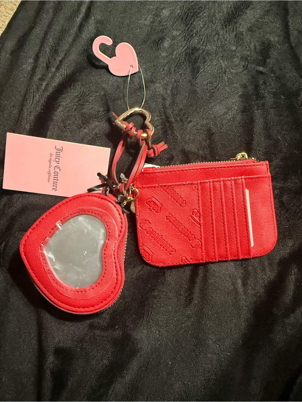 Juicy Couture Red Heart Cardholder and Heart Mirror Keychain